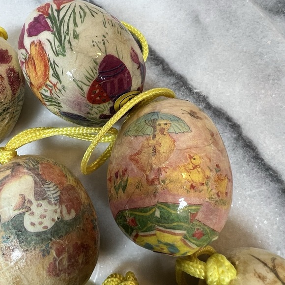Vintage Decoupage Easter Egg Bunny Chick Ornaments 12pc Beautiful Pastel Eggs 🐇 - Picture 6 of 7